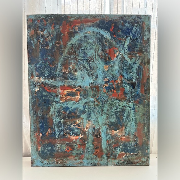 R.H. Bourain , Blue Delusion,  Abstract Acrylic Painting on Canvas Board - Picture 1 of 9